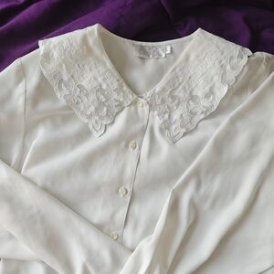 White Lace Collar Blouse